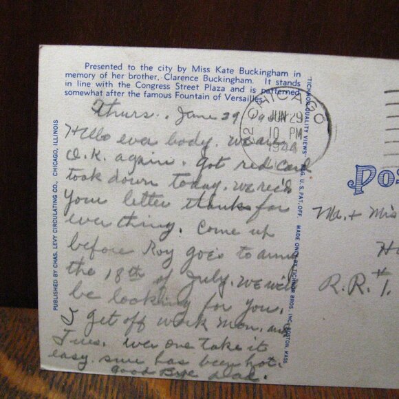 Clarence F. Buckingham Memorial Fountain 1940's Postcard - Picture 4 of 5